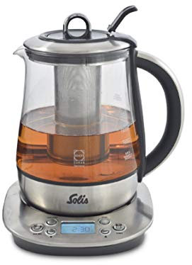 Solis Hervidor de té digital 5515 – Hervidor de agua eléctrico Temperatura ajustable – Función Calefacción – Acero inoxidable con cristal Schott Duran – 1,2L – Plata