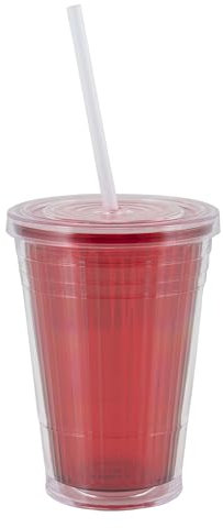 Gimex Becher mit Strohhalm rot