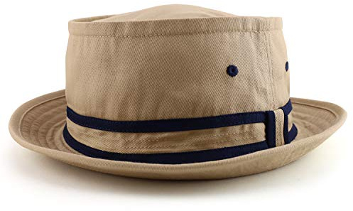 Armycrew Cotton Twill Fisherman Roll Up Bucket Hat with Stripe Band, Khaki Navy, L/XL