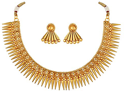 Aheli Gold Tone Bollywood Traditional Necklace Earrings Wedding Party Fashion Jewelry Set for Women