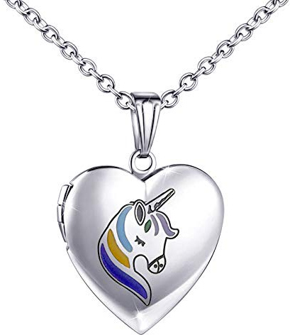 YOUFENG Unicorns Gifts for Her Love Heart Initial Letter Locket Necklace that Holds Pictures Enamel Locket Pendant Gifts for Women Unicorn locket