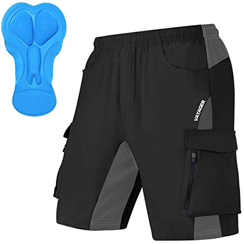 VAYAGER MTB Hose Herren Kurz Radhose, 3D Gepolstert Fahrradhose Mountainbike Fahrrad Shorts für Herren, Schnelltrocknende Outdoor Radlerhose MTB Bike Shorts(Black-XL)