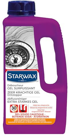 STARWAX Extrastarker Gel-Abflussreiniger 1 l | Stagnierendes Wasser, Küche und Bad, wirkt in 30 Min, Gel mit 30 % Ätznatron, 1 l = 2 Anwendungen