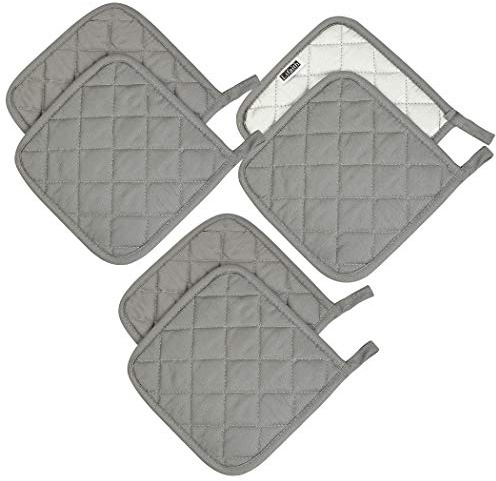 Lifaith Topflappen aus 100 % Baumwolle, für die Küche und den Alltag, aus Frottee, hitzebeständig, große Untersetzer, Hot Pads, Set zum Kochen und Backen, 6 Stück (Grau)