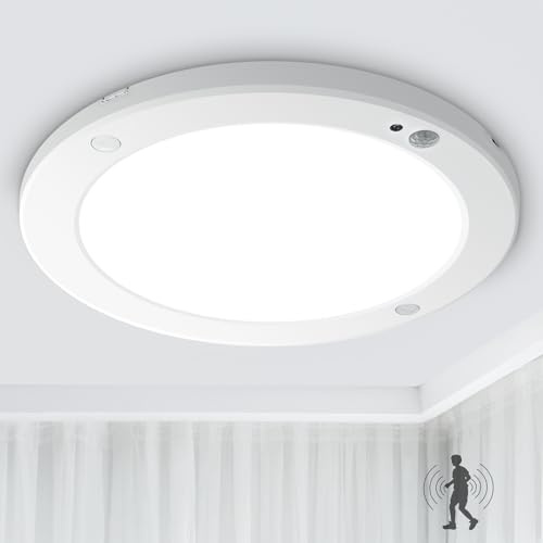 Wondlumi 18W PIR Ceiling Light Round Ultra Slim Mounted Panel Lights | PIR Motion Sensor, Twilight Sensor, 240V Warm White 1800lm, For Porch, Hallway, Stair, Bedroom