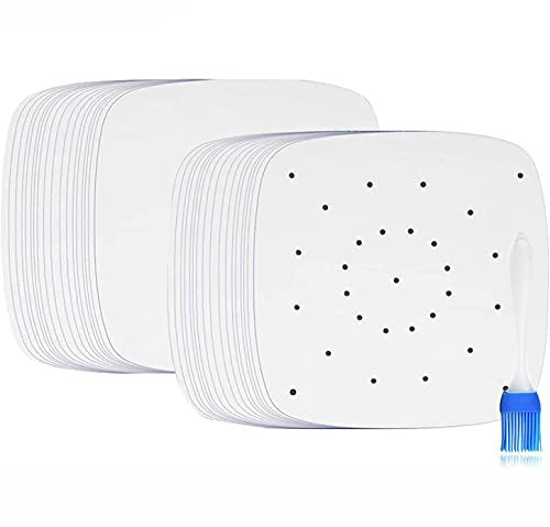 scosoa 200Pcs Air Fry Parchment Paper, Unbleached Square Air Fryer Liners Perforated Parchment, Nonstick Bamboo Steamer Liner for Air Fryer, Steaming Basket, Baking,Oven, Ovening,6in