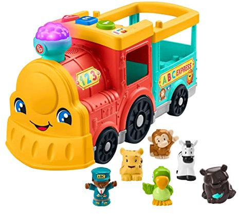 Fisher-Price HHH23 - Little People Großer ABC Tierfreunde Zug – deutsche Version, Musikspielzeug zum Anschieben mit Smart-Stages-Lerninhalten, Babyspielzeug ab 1 Jahr