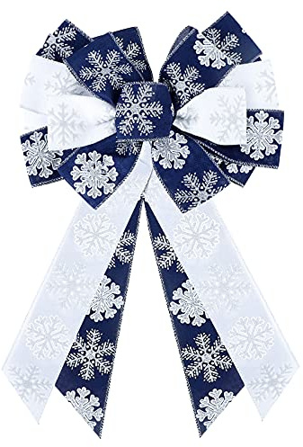 Gukasxi Christmas Wreath Bows Large Snowflake Bow Christmas Tree Topper Bows Burlap Bows Ornaments Decorative Gift Bow for Front Door Wreath Home Wedding Xmas Party Favor Decor