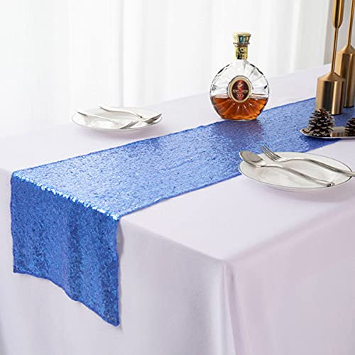 Glitzernder Tischläufer mit runden Pailletten, Tischläufer, Tischdecke für Hochzeit, Weihnachten, Bankett, Party, Esszimmer, Kaffeetisch, Dekoration, 30 x 250 cm, blau