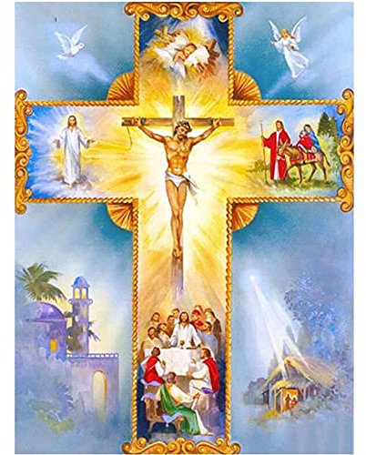 AQjept Diamond Painting Full Set Kreuz Jesus Religion 5D Diamant Painting Bilder Mit Diamond Painting Zubehör Diy Diamant Malerei Für Home Wall Décor 40X50Cm Rahmenlos