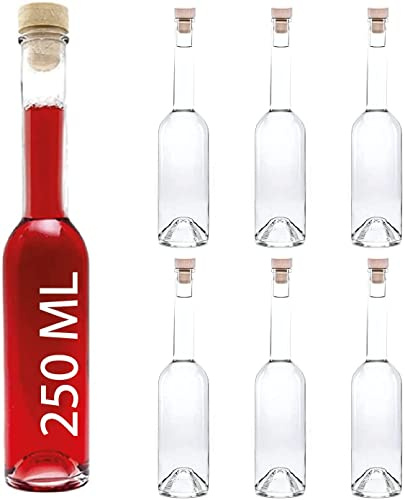 slkfactory 250 ml Glasflaschen 6 x 250ml 6 Leere Glasflaschen 250 ml kleine Flaschen mit Griffkorken Verschluss 0,25 Liter