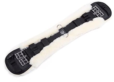 Werner Christ ® Western Lammfell Balkengurt anatomischer Western-Sattelgurt mit konkaver Sichelform, echtes Fell, Westerngurt in schwarz-Natur in 85 cm
