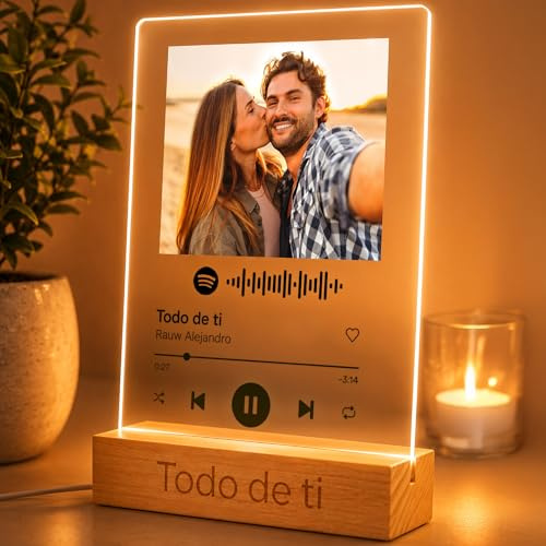 Panorama Spotify Glas Personalisiert Schwarz 15x22 cm - Aus Methacrylat mit Holzsockel - Cover Glas Foto mit Bild - Spotyfie Glasplatte Bild - Originelles Geschenk
