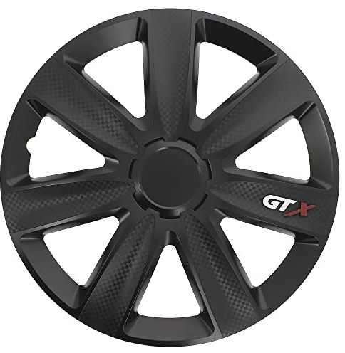 S SUMEX Set med 4 16 tums navkapslar GTX Carbon-design, svart finish och ABS-plast, hållbar och pålitlig med justerbar spännring