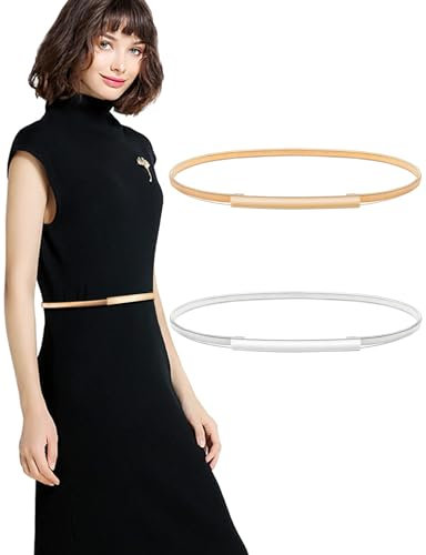 MELLIEX 2 Stück Damen Gürtel Gold Silber Metallgürtel Elastischer Taillengürtel Modische Dünner Taille Gürtel für Kleid