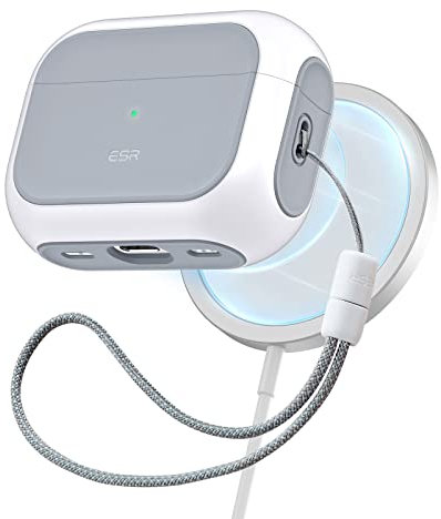 ESR for AirPods Pro 2 Case, MagSafe Charging, for Airpods Pro 2nd Generation/1st Gen (2023/2022/2019), Hybrid Drop Protection, HaloLock Orbit Hybrid Case for Apple Airpod Pro 2 with Lanyard, White