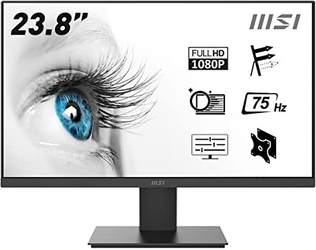 MSI PRO MP241X Monitor per computer Full HD da 24 pollici, monitor professionale a LED con frequenza di aggiornamento di 75 Hz, tecnologia antiriflesso e anti-sfarfallio, monitor per PC desktop (nero)