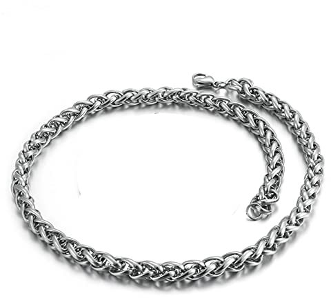 Epinki Halskette Herren 60 cm, Weizenkette Silber Edelstahl Halsketten Breit 8MM Freundschaftskette für Männer