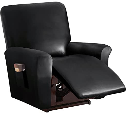 YOPOIY Wasserfeste 1 Sitzer Sofabezug Hüssel mit Seitentasche, 4 Stück PU Leder Sofa Abdeckung mit Elastischem Boden für Wohnzimmer Schlafzimmer-Schwarz