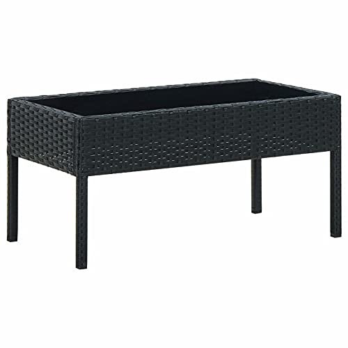 Gecheer Gartentisch Beistelltisch Gartenmöbel Tisch Balkontisch Loungetisch Couchtisch Kaffeetisch Terrassentisch Poly Rattan Schwarz 75x40x37 cm