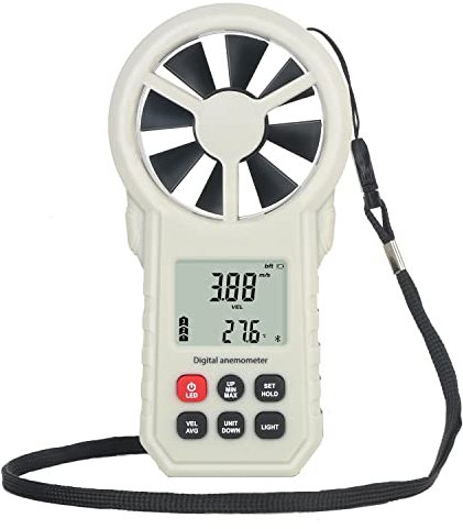 Digitaler Windmesser Anemometer, tragbarer Luftdurchflussmesser, CFM-Messgerät für HLK-Lüfter/Schießen/Drohne, Luftstromgeschwindigkeitsmesser mit Windtemperatur-/Feuchtigkeitssensor-Grau