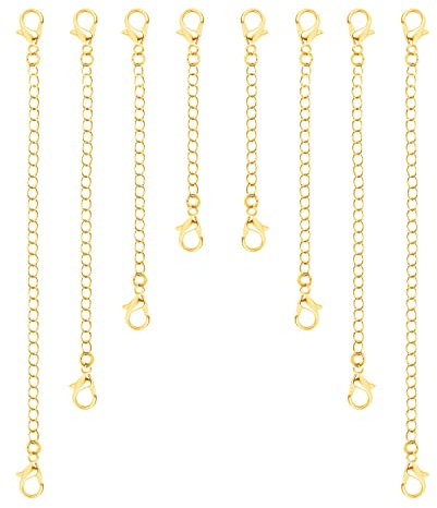 8pcs Copper Plated Chain Extender Necklace Extenders KC Gold Extension Chains for Bracelet Anklet Jewelry(4 Sizes)