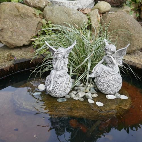 Storm's Gartenzaubereien Fata da giardino su sfera di rose – Elfi decorazione da posizionare 2 modelli, 9 cm x 17 cm, per balcone e terrazza