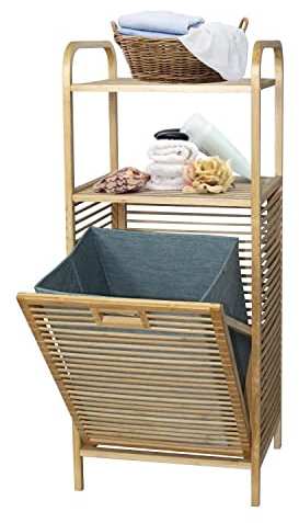 Bamboo Laundry Hamper with Green Freestanding Tilt-Out Laundry Linen Basket,3-Tier Cabinet Organizer Floor Stand Storage Shelf and Removable Liner Fabric Bin for Bathroom Living Room Bedroom Closet