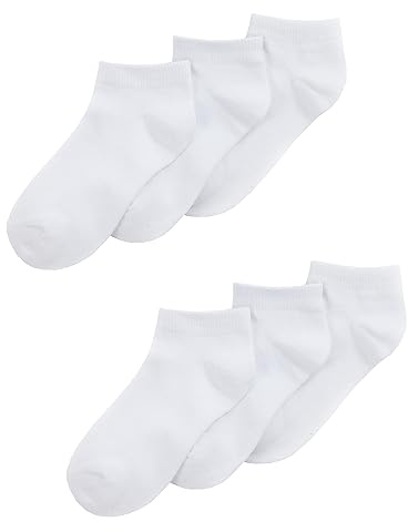 Barn pojkar flickor bambu tränare andningsbar sneaker Liner lågt skurna strumpor (6 eller 12 par), 6 Par - Vit, 9-12