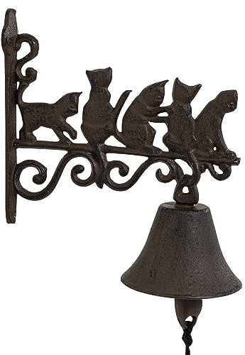 Woodside Cast Iron Door Bell with Cat Design, Classic/Antique/Vintage Style for Front Door and Garden, Decorative & Functional