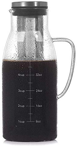 Hundnsney Vklopdsh Cold Brew Coffee Maker, Iced Tea Pitcher Infuser with Lid & Scale, Dual Use Filter Coffee Pot, 51Oz/1,5L