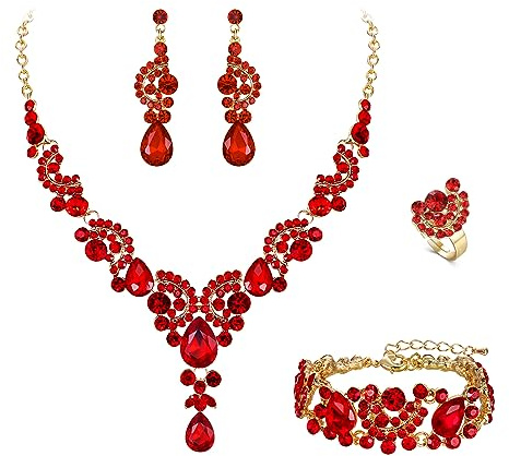 EVER FAITH Strass Kristall Hochzeit Blumen Welle Teardrop Halskette Ohrringe Set
