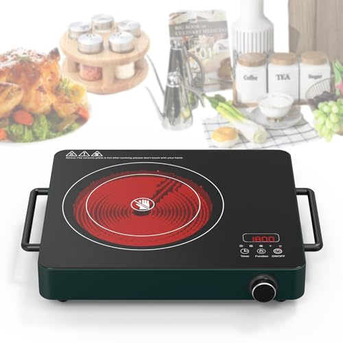 VBGK Single electric hob, 220V Touch and Knob portable electric hob,2000W Single ceramic hob,10 Power Levels, Kids Safety Lock & 4H Timer, ceramic hob portable.