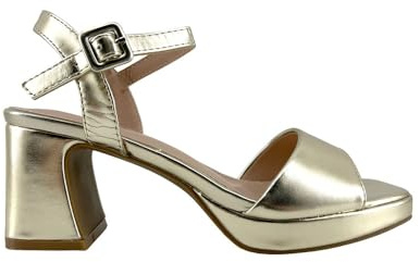 MODELISA - Sandalia Tacon Ancho Punta Abierta Hebilla Pulsera Tobillo Boda Mujer (Dorado, 37)