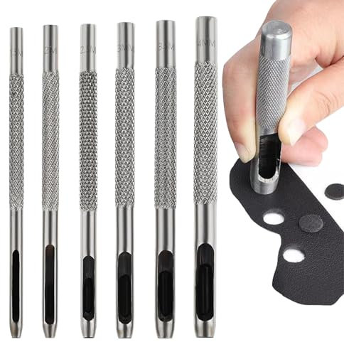 6 Pcs Leather Hole Puncher Tool - Oval and Round Punch Assorted 1.5-4MM Hollow Punches for Leathercraft, Watch Band, Belt, Gasket