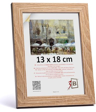 3-B Cornice portafoto HIT – marrone (rovere con venature ottiche del legno) – 13 x 18 cm – Cornice in legno, cornice portafoto con vetro acrilico