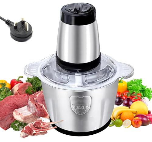 Electric Mini Food Chopper, 2L Food Processor, Stainless Steel Meat Grinder with 4 bi-Level Blades, 300W Mini Chopper for Meat Vegetable Fruit