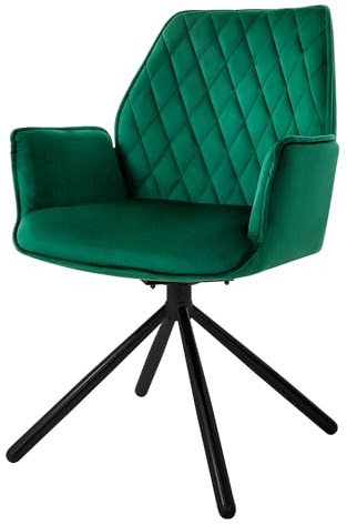 ML-Design matrumsstol i sammet, mörkgrön, vardagsrumsstol med armstöd & ryggstöd, snurrstol bilposition, stoppad stol med metallben, ergonomisk snurrfåtölj, köksstol lounge stol