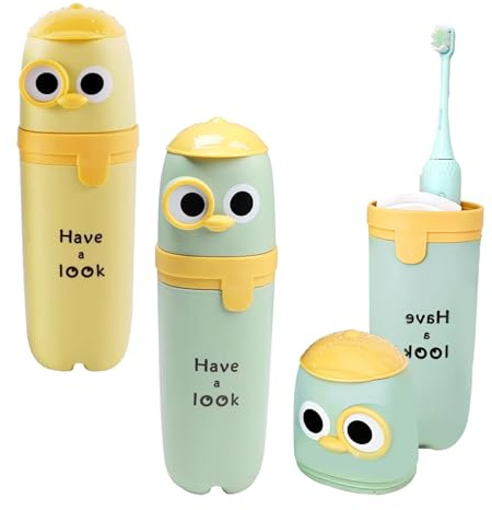 Zahnbürsten Etui Kinder, Smavles 2 Stück Zahnbürsten Etui Reise Zahnputzbecher Portable Karikatur Zahnbürstenhülle, Kreativer Reisezahnbürste Set, Zahnputzbecher für Zuhause Schule Wandernder (Stil 1)