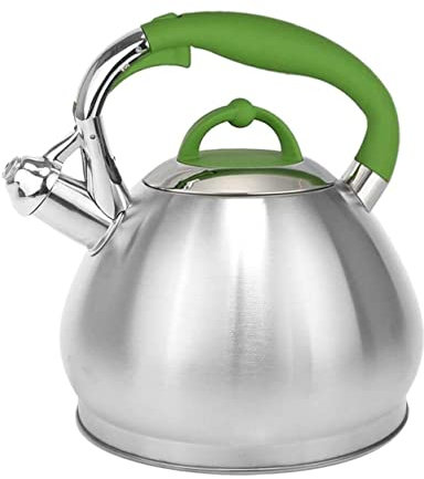 Herd-Top-Wasserkocher, Teekessel, 3,4 l, Edelstahl, Pfeifkessel, Induktionsherd, Wasserkocher, Gasherd, Teekanne, Küche, Kochutensilien für Zuhause, Camping, Teekanne für Gasherd (Farbe: Grün, Größe