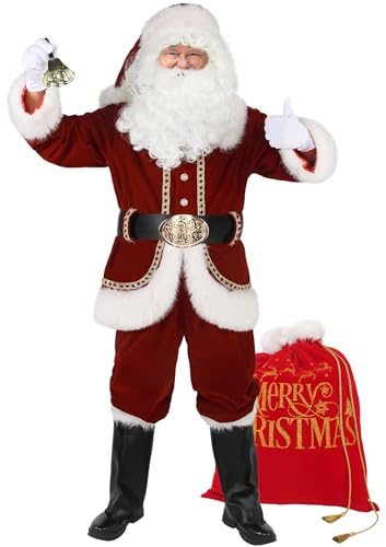 Ahititi Santa Claus Costume for Men Deluxe Professional Santa Suit Adults 11pcs Red Mens Outfit Christmas Clause Suits Adult L