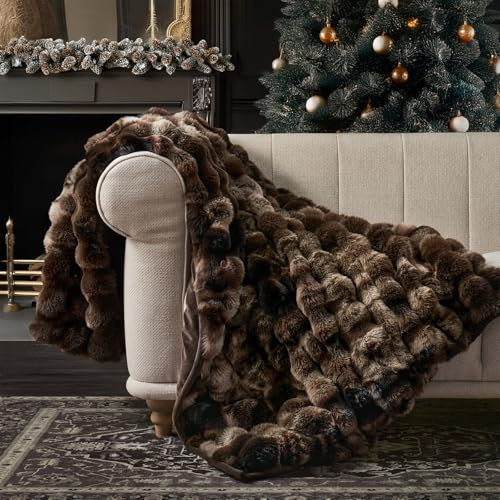 EverGrace Ultra Soft Luxury Fluffy Faux Rabbit Fur Throw Blanket, Thick Warm Bubble Throw for Bed, Cozy Plush Reversible Blankets for Couch, Chair, Sofa, Mocha Brown, 60x80 Inches