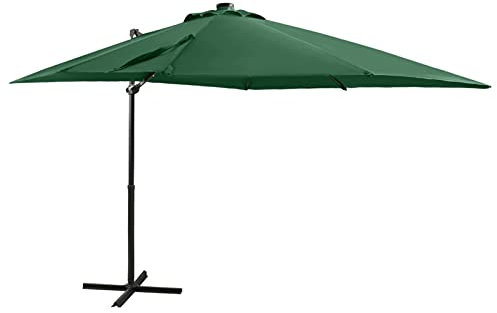 Chaduof Ampelschirm mit Mast, Balkon Sonnenschirm, Marktschirm, Garten, Balkon Schirm, Sonnen Schirme, Balkonschirm, und Leuchten Grün 250 cm