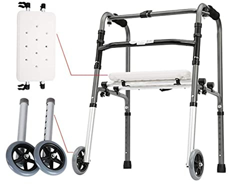 Gehgestell, faltbarer Duschstuhl-Rollator mit 2 Rollen, robuster Gehhilfe für ältere Menschen, höhenverstellbar, Stahl, Mobilitätshilfe, Gehgestell mit Sitz, platzsparender Lichtstern