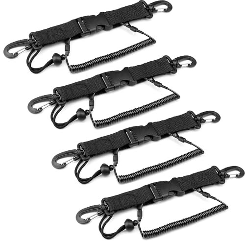 NIYATA Lot de 4 câbles spiralés pour appareil photo de plongée avec mousqueton, équipement de plongée avec clips, fermeture rapide, pour la plongée, l'escalade, la caméra sous-marine, Noir ,