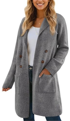 CiCiBird Women Fall Winter Long Cardigan Sweater Trendy Knit Jacket Coat Dressy Blazer Coatigan Gray M