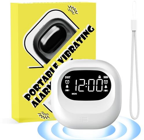Roxicosly Alarm Clocks for Heavy Sleepers, 3000mAh Battery Powered Cordless Travel Clock, 3-Level Vibration & Dual Alarms under Pillow for Deaf Hearing Impaired, Snooze, DST, Weekday/Weekend