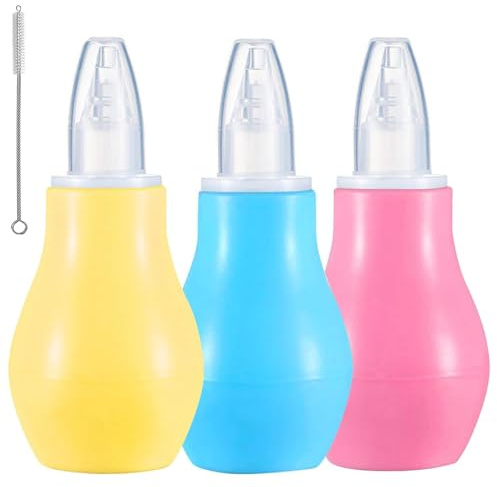 Baby Nasal Aspirator - 3 PCS Bulb Syringe Nose Sucker for Newborn & Toddler Mucus Removal, Blue/Yellow/Pink
