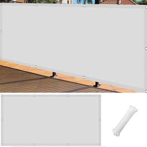 Balkon Sichtschutz mit Ösen 50 x 160 cm Windschutz Sonnenschutz Balkonverkleidung Balkonumspannungen mit Ösen Kabelbinder Und Kordel Sichtschutz für Balkon Terrasse, Weiß