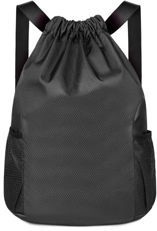 flintronic Mode Sport Rucksäcke, Turnbeutel, Große Kapazität Kordelzug Sporttasche, Gymsack Wasserfest Sporttasche, Turntasche mit Wasserflaschen-Netztaschen, für Erwachsener Jugend, Schwarz